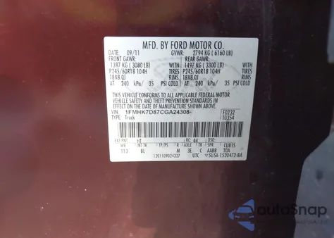 2012 Ford Explorer Xlt from USA, damaged, VIN 1FMHK7D87CGA24308